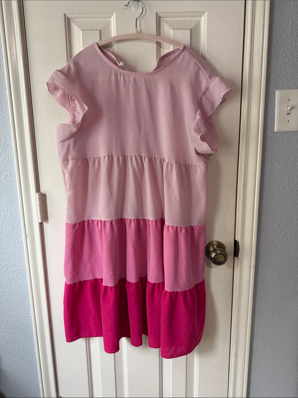 Pink Tiered Ruffle Sleeve Dress